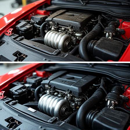 Prima e dopo pulizia vano motore